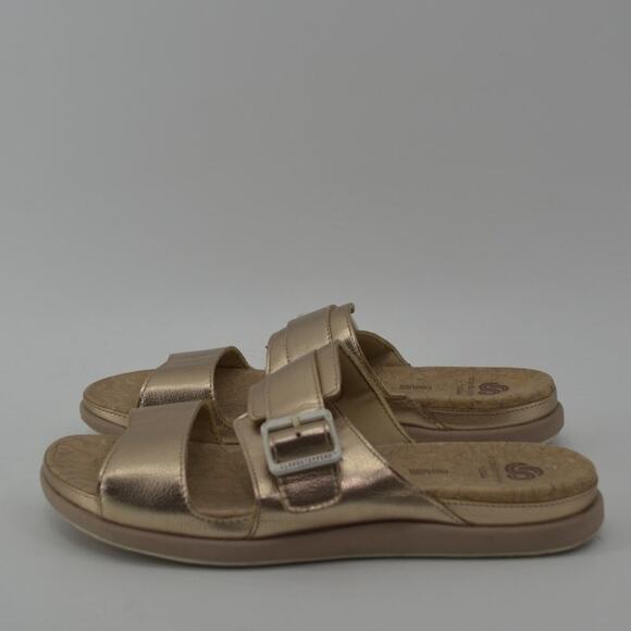 Cloudsteppers Clarks Size 9 June Tide Gold Metallic Slides - Picture 12 of 14